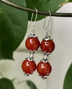 Argento sterling 925 + perline rnd 10 mm onice arancione rosso originale 2 - Foto 1 di 5