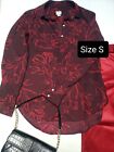 A NEW DAY Women's Small Fashion Blouse Button Down Floral Longsleeves Burgundy 