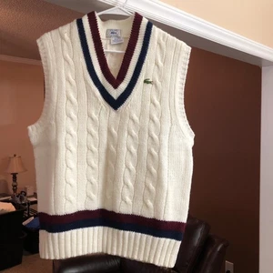 VTG Izod Lacoste Men’s heavy weight chunky cable knit Golf sweater vest Large - Picture 1 of 9