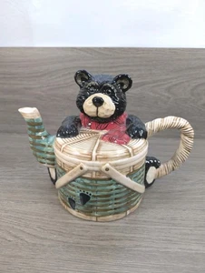 Teddy Bear & basket/hamper 3-cup Teapot “Heartfelt” Kitchen Creations by Youngs - Picture 1 of 11