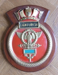 Vintage Royal Navy HMS Centurion Wooden Shield Wall Plaque Military - Picture 1 of 2