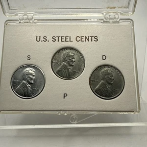 1943 P D S STEEL Lincoln Cent 3 Coin Set Emergency Coinage - Bild 1 von 4