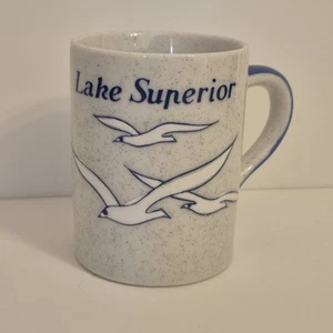 Otagiri Speckled Stoneware Coffee Cup Lake Superior WI Seagulls Blue White  - Picture 1 of 6