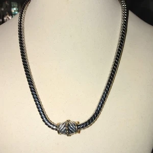 Halskette Silber Goldfarben Magnetverschluss Geflochten Kette Strukturiert Mitte Design - Bild 1 von 8