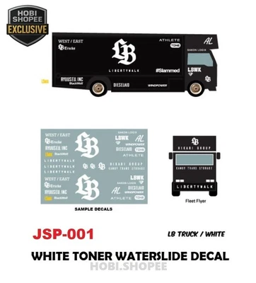JSP001 White toner Waterslide Decals LB TRUCK WHITE Custom diecast 1:64 Hotwheel - Image 1 of 4