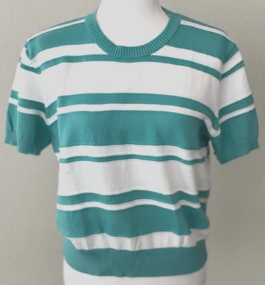 UNITED COLORS OF BENETTON Short Sleeve Stripe Lightweight Pullover Sweater Wms L - Image 1 of 4