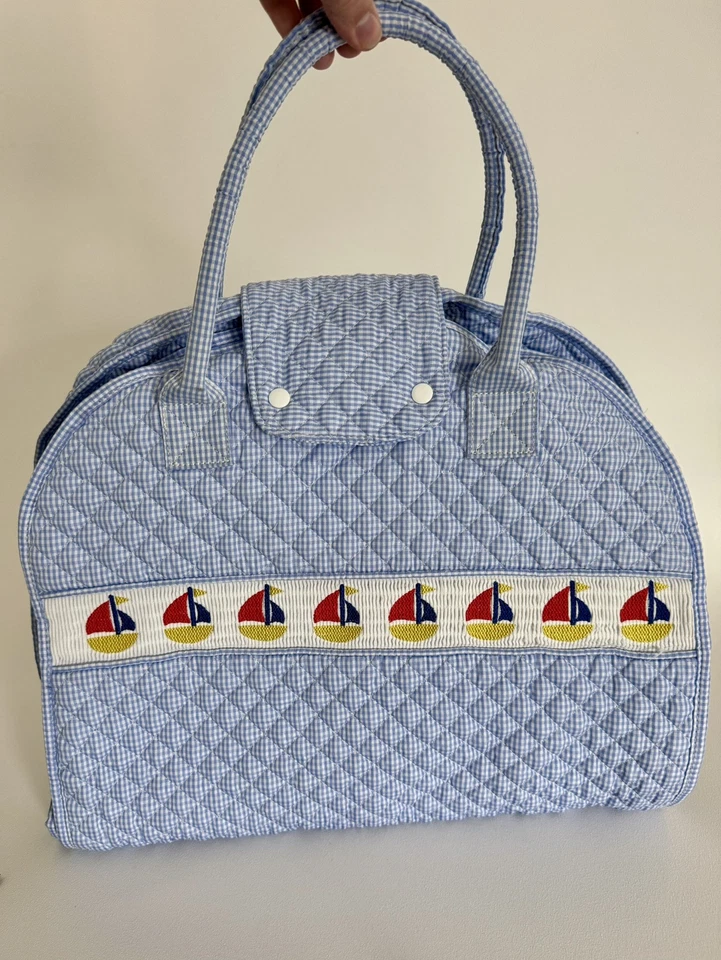 Bolsa de ropa acolchada acolchada azul guinga 42 X 17 Foto 1 de 4