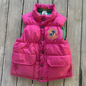 Polo Ralph Lauren gilet imbottito M 8-10 reversibile piumino d'oca giovanile rosa verde - Foto 1 di 9