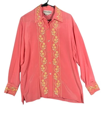 复古 Diane Von Furstenberg 女式 M 刺绣 100% 真丝衬衫上衣 — 第 1/4 张图片