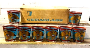 NOS 8er Set Vintage 50er Jahre Cera Glaswaren Old Fashion Gläser Regiment Trommeln - Bild 1 von 16