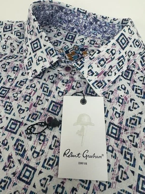 NWT Robert Graham VORSEN Geo Print Cotton Linen S/S Button Down Shirt SMALL $198 - Image 1 of 4