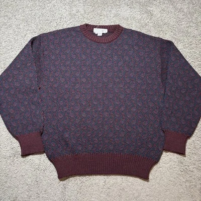 Tricots St Raphael Knit Wool Sweater Mens XL Red Purple Geometric Pattern Preppy - Image 1 of 4