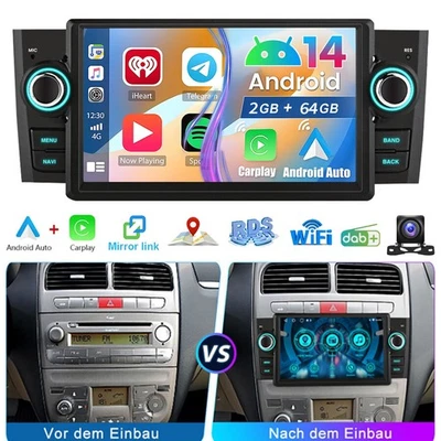 DAB+ Für Fiat Grande Punto/Linea SWC Carplay Android 14 Autoradio GPS NAV BT 64G - Bild 1 von 4