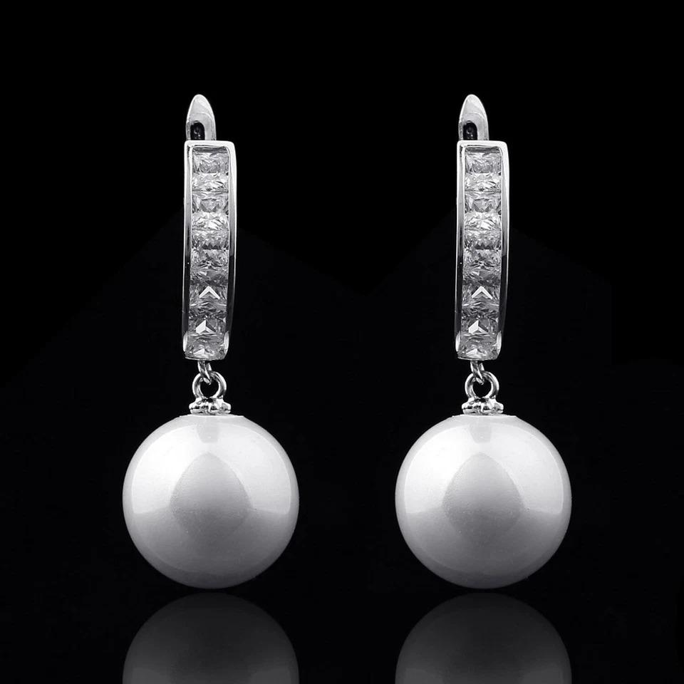 Ohrringe Perle 14 mm ⌀ Zirkonia weiß 750er Gold 18K vergoldet silber O2492WG - Bild 1 von 2