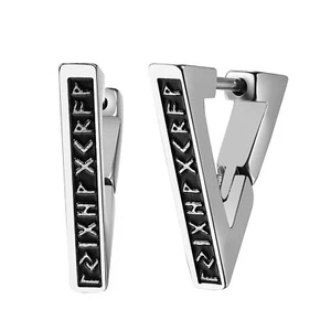 Norse Viking Runes Triangle Hoop Earrings for Men Women Huggie Hoops Ear Studs - Picture 1 of 14