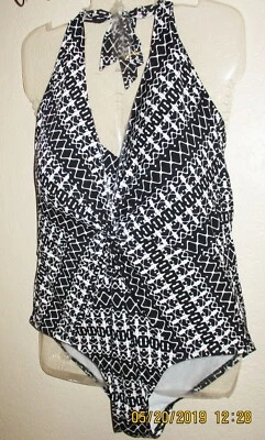 Merona Mujer 1 pieza Nudo Sumergible Halter Traje De Baño Negro Y Blanco GRANDE 12-14 Foto 1 de 4