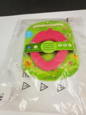 Mordedor rosa silicona brotes verdes 3+ meses nuevo en paquete Foto 1 de 4