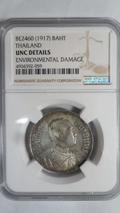 Thailand 1 Baht, BE 2460 / 1917, NGC UNC Details - Picture 1 of 4