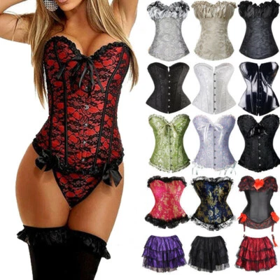 Women Waist Trianer Burlesque Basque Overbust Costume Corset Lace-Up Size 6-24 - Image 1 of 4