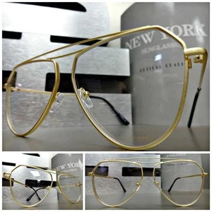 Mens Women CLASSIC VINTAGE RETRO Style Clear Lens EYE GLASSES Gold Fashion Frame - Picture 1 of 7
