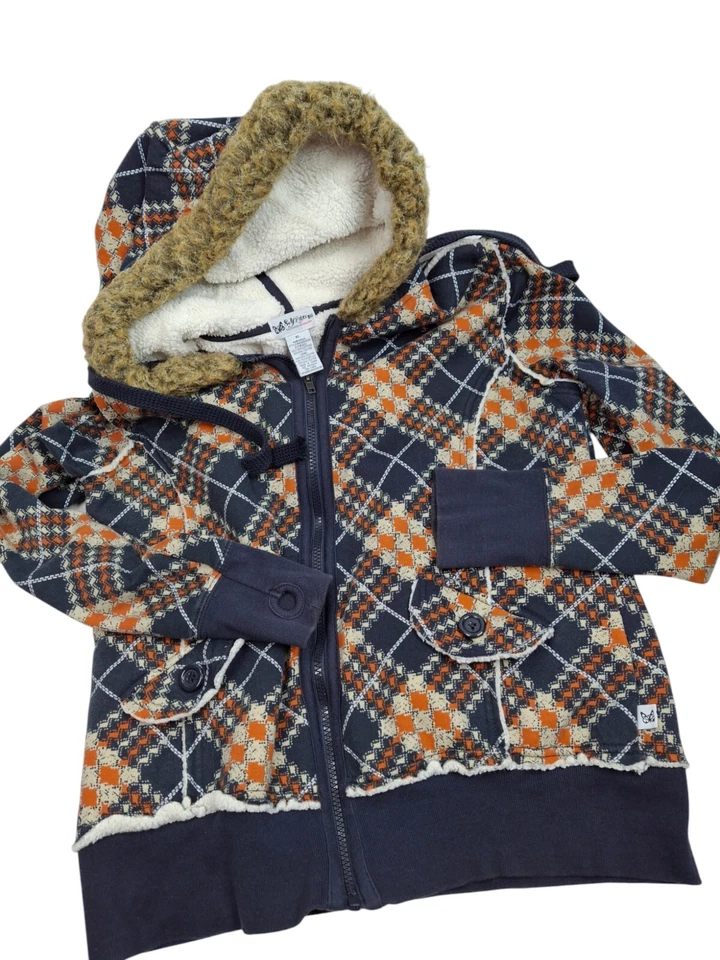 VTG Y2K Self Esteem Zip Up Hoodie Jacket XL Argyle Plaid Sherpa Thumbhole Grunge - Image 1 of 4