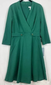 London Times Midi Dress Size 10 *Runs Big Green Career 3/4 Sleeve NWT (1164) - Picture 1 of 9