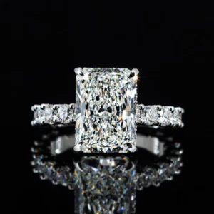Anillo de compromiso de diamantes de corte radiante de 7,78 quilates creado en laboratorio platino 950 IGI - Imagen 1 de 14
