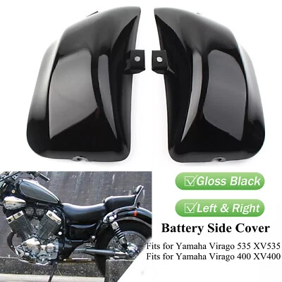 Gloss Black Battery Side Fairing Cover Fit For Yamaha Virago XV400 XV535 1987-up Foto 1 de 4