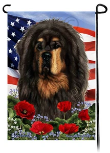Bandera de jardín flores patrióticas - mastín tibetano negro y tostado - Imagen 1 de 1