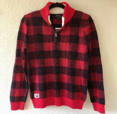 NWT Ralph Lauren Polo Sweater Buffalo Plaid, Red Black, Various Kids Sizes - Image 1 of 4
