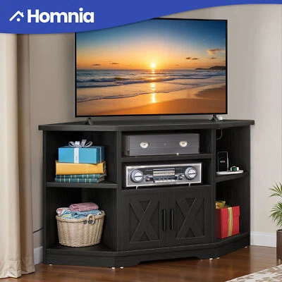 Consola con soporte de TV de esquina para TV de 55 pulgadas con tomas de corriente Consola Gabinete Unidad Mesa Foto 1 de 4