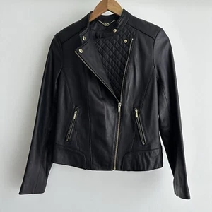 Cole Haan Leather Jacket Womens Small Genuine Lamb Soft Biker Moto Racer Quilted - Picture 1 of 11