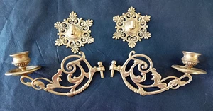 Pair Attractive Vintage Brass Wall Mounted Candlesticks Candle Holders - Picture 1 of 8
