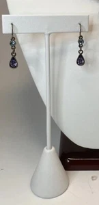 1928 Earrings Purple Teal Tear Drop Bronze Tone Pierced Vintage 1.25” - Picture 1 of 10