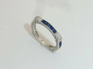 1/5Ct Blue & White CZ Vintage Style Wedding Band Ring In 935 Argentium Silver - Picture 1 of 5