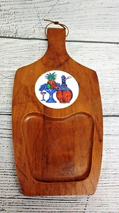 Vintage Rustic Primitive Cutting Board Cheese Serving Tray Wooden Ceramic Inlay - Picture 1 of 8