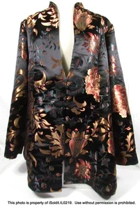 WOMENS BLAZER JACKET SOFT SURROUNDINGS Faux-Silk Asian Style Floral SZ 2XL XXL - Picture 1 of 6