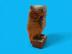 Vintage Hand Carved Wood Owl Wooden Bytina On Books  7" - Picture 1 of 5