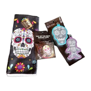 Geschenkpaket Tag der Toten Toten Totenkopf Ausstecher Ganzkörper Totenkopf Handtuch & Muffinförmchen - Bild 1 von 6