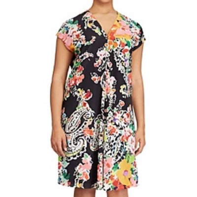 Ralph Lauren Silky Floral Print Sleeveless Boho Maximalist A Line Shift Dress 4 - Image 1 of 4
