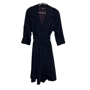 Abrigo Linda Allard Para Ellen Tracy Azul Marino Púrpura Largo Cinturón Estilo Trench - Imagen 1 de 13
