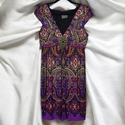 Vestido Muse Estampado Paisley Mujer 12 Púrpura Negro Metal Medallón Sin Mangas Boho Foto 1 de 4