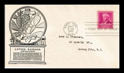 FAMOUS  scientist LUTHER BURBANK  1940 BLACK  ANDERSON CACHET FDC CACTUS SEALED - Image 1 of 1
