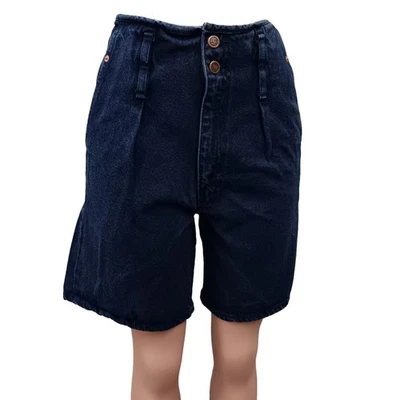 Bermudas Lei vintage años 90 tiro alto talla pequeña azul oscuro doble trabillas para cinturón Foto 1 de 4