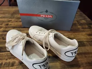 PRADA COMIC Low Top Shoes Sneakers White/white Leather US Size 10 Made In Italy - Picture 1 of 18
