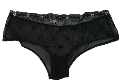 Bragas elásticas brillantes transparentes sedosas bordadas florales negras azules para mujer’s Foto 1 de 4