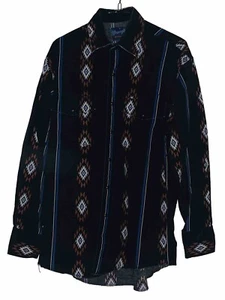 Vintage Wrangler Westernshirt Herren schwarz mittel aztekisch Druck Design schwarz Druckknöpfe - Bild 1 von 3