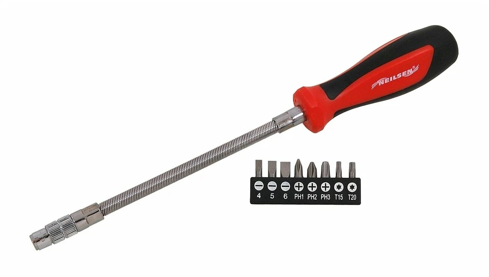 9pc Flexi Flexible Shaft Screwdriver Set With 8 X 25mm Magnetic Bits Neilsen - Image 1 of 1