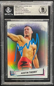AUSTIN THEORY SIGNED 2021 WWE TOPPS CHROME REFRACTOR BAS WITNESS AUTO 515 - Picture 1 of 2