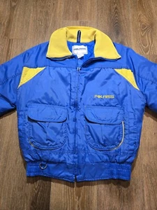 Polaris Vintage Winter Snow Coat Jacket Blue & Yellow Quilt Lined Women's Large  - Picture 1 of 12